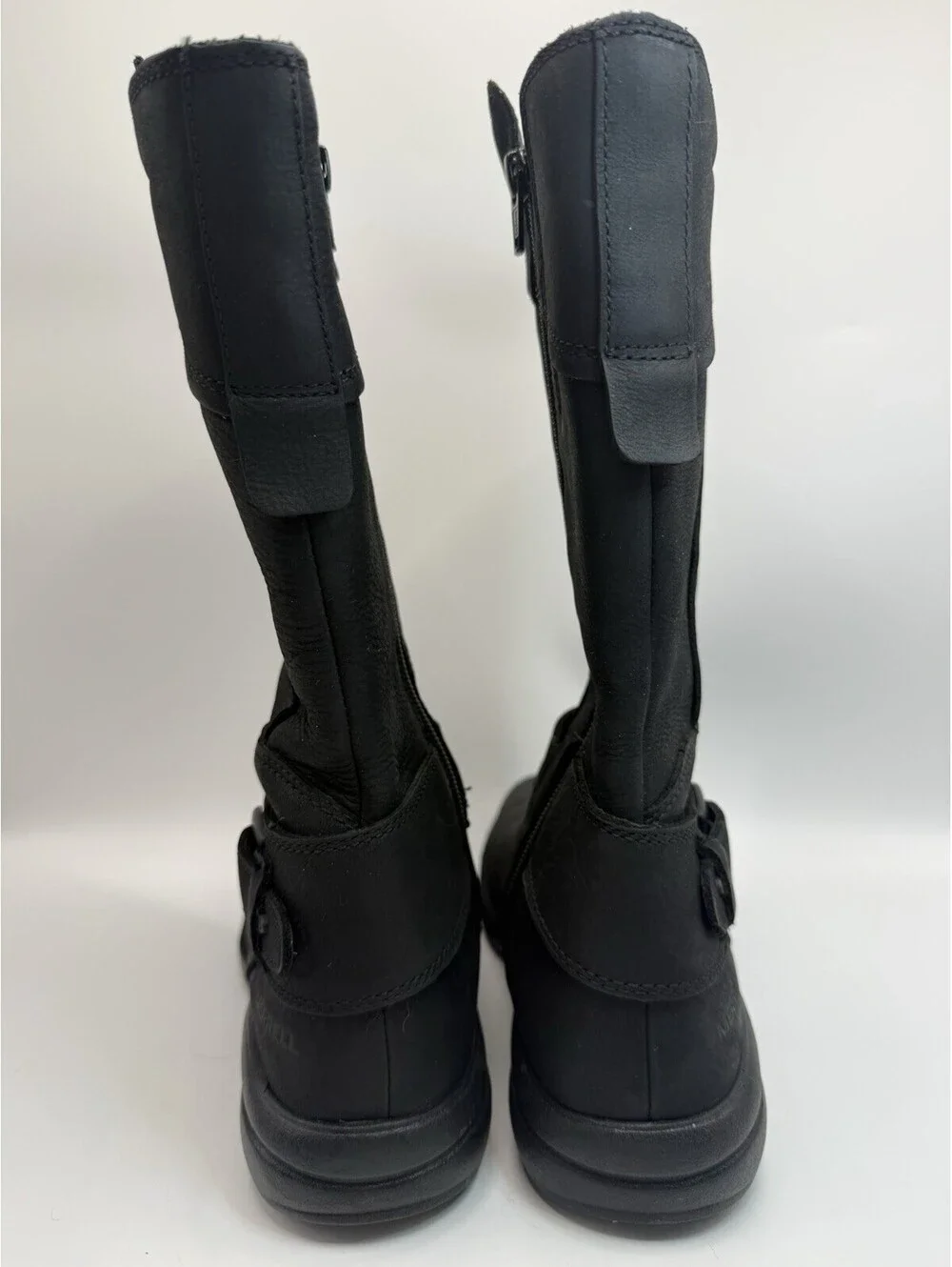 Merrell Captiva Boots Womens Sz 7 Black Leather Buckle Strap Side Zip Calf NWOB